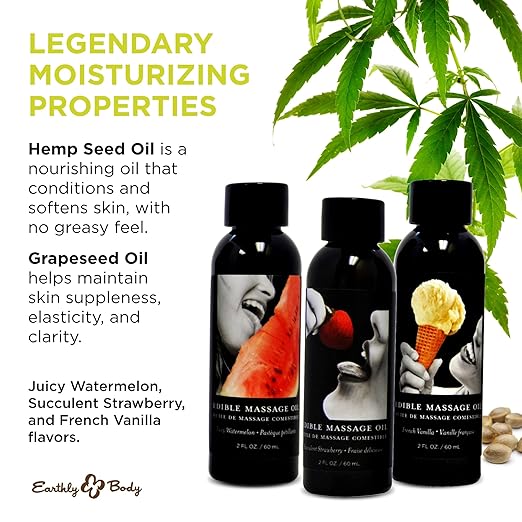 Earthly Body Hemp Seed Edible Massage Oil 3-Piece Gift Set 2 oz.