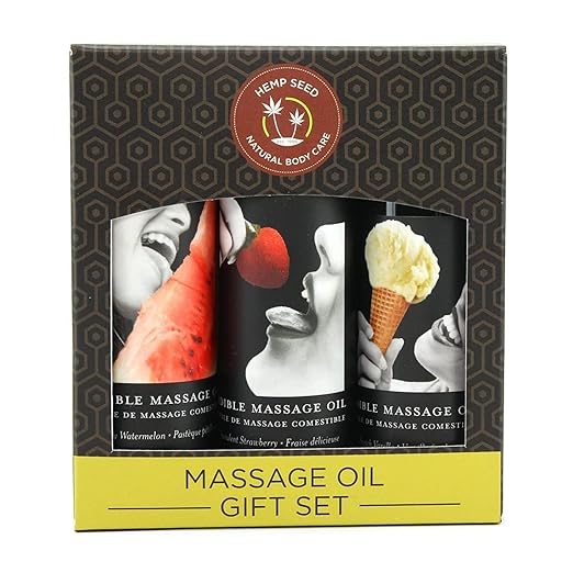 Earthly Body Hemp Seed Edible Massage Oil 3-Piece Gift Set 2 oz.